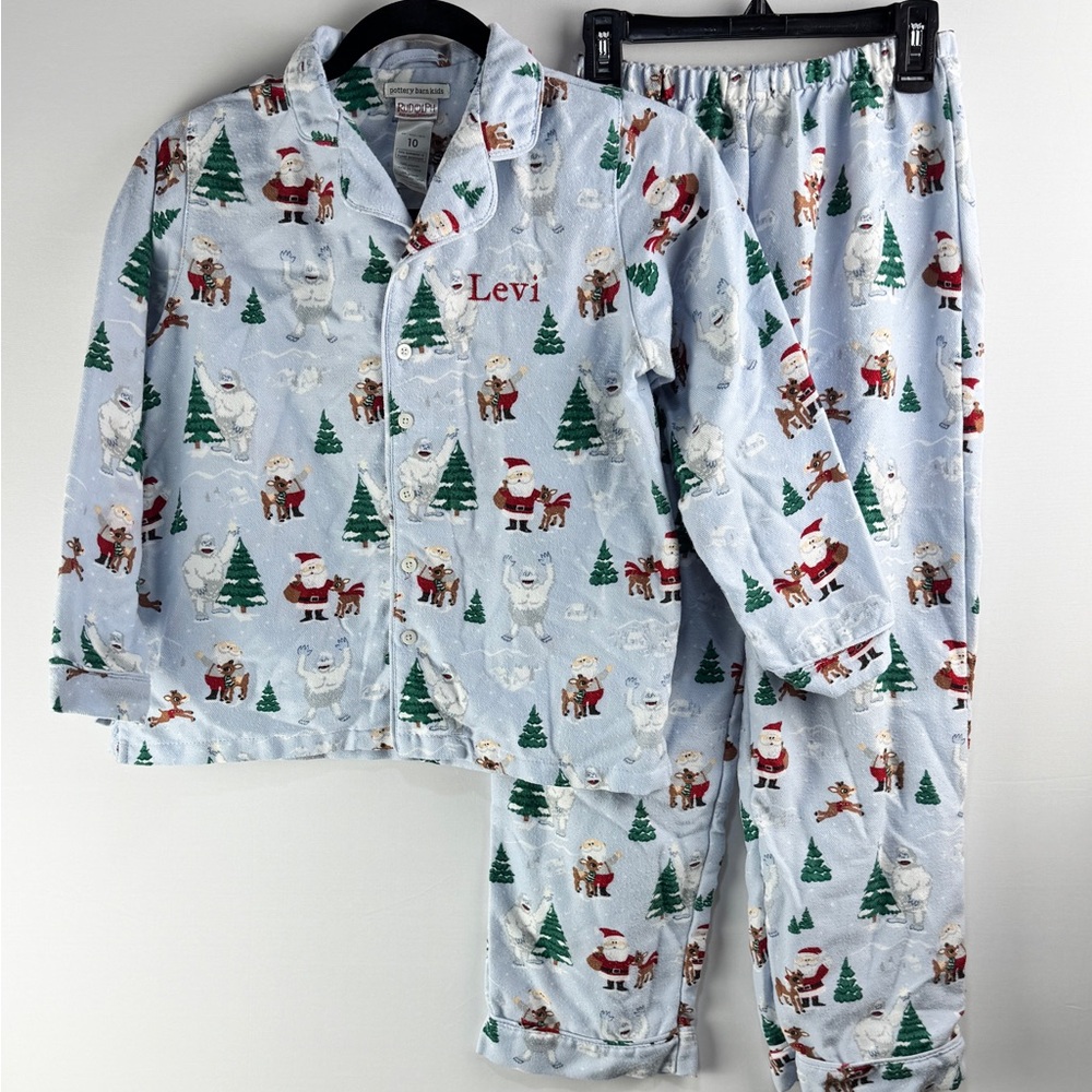 Pottery Barn Kids Rudolph Pajamas Levi embroidery Size 10